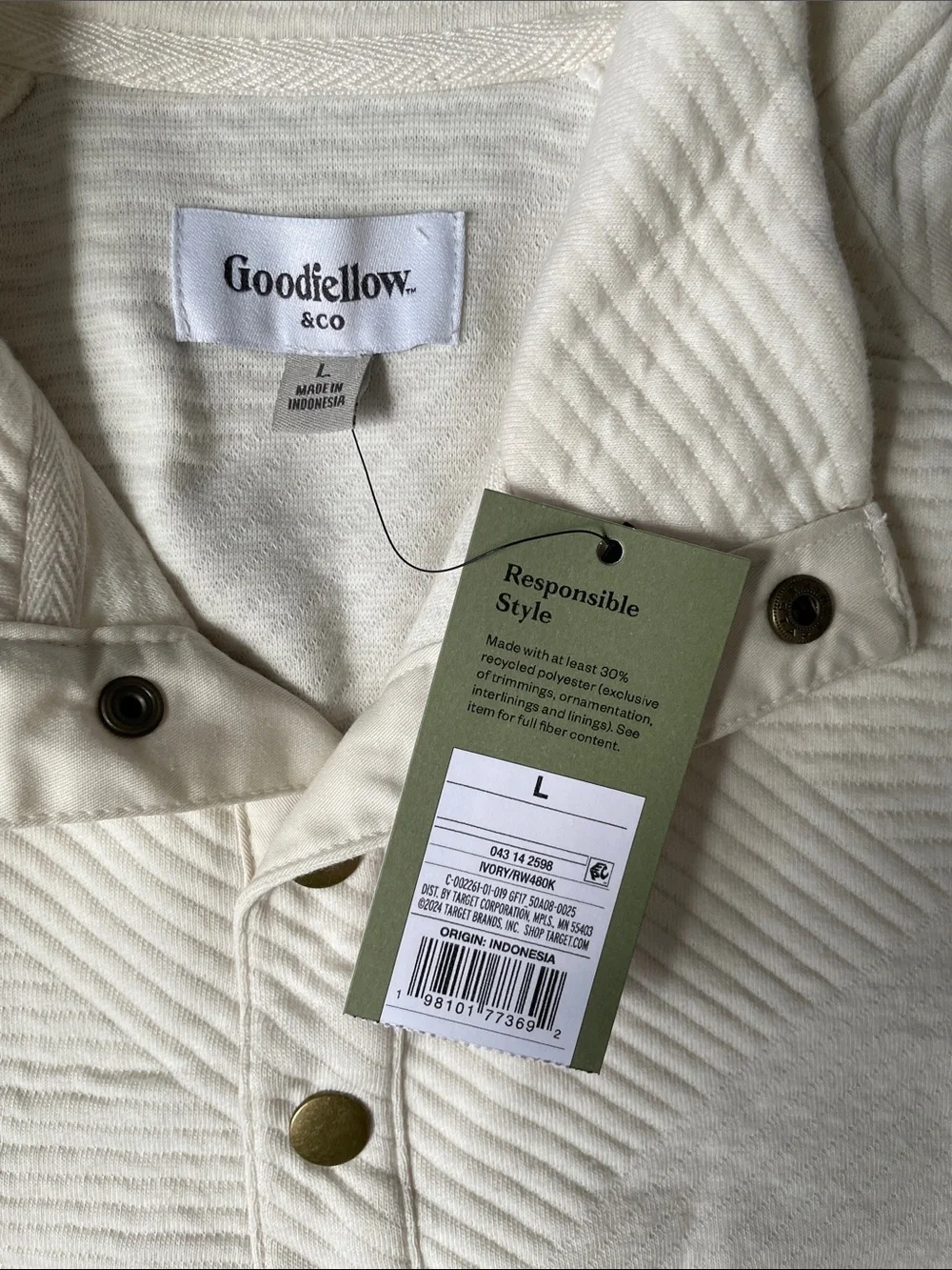 NWT Goodfellow & Co. Cream Quarter-Snap Men’s Sweater.  Size Large. - Picture 2 of 5